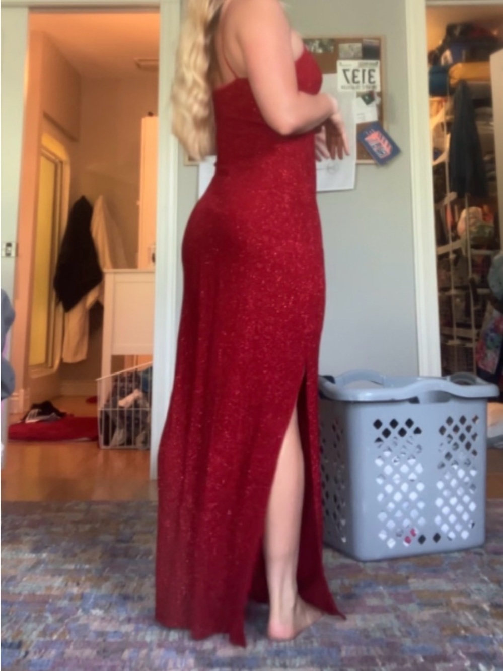 Vintage City Triangles Shimmering Red Slip Maxi Dress